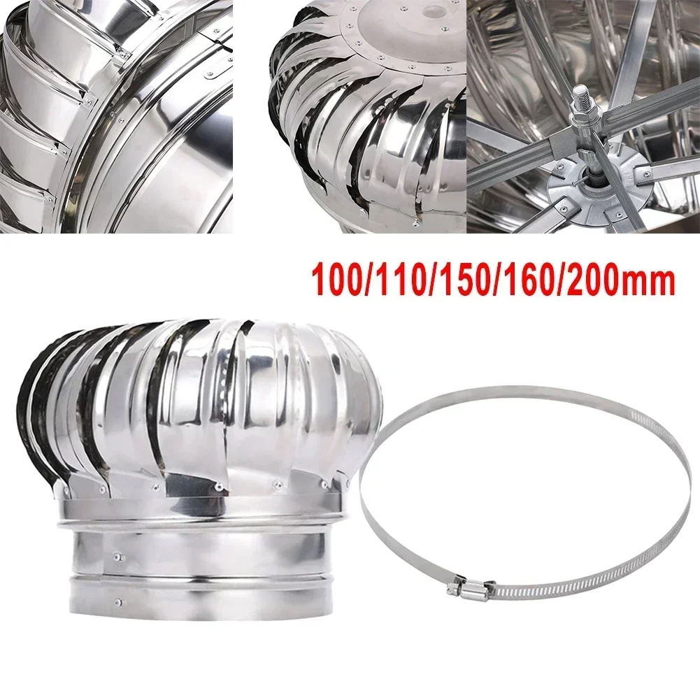 Rotating Stainless Steel Chimney Cowl Cap Protects Flue Pipe  Ventilation Smoke Exhaust Device Rainproof Ventilation Fan