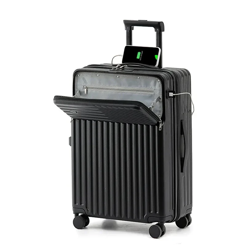 

New Suitcase Front Opening Luggage with USB Cup Holder 20" Rolling Trolley Spinner Suitcases Bag 24" Cabin Carrier Travel Bag