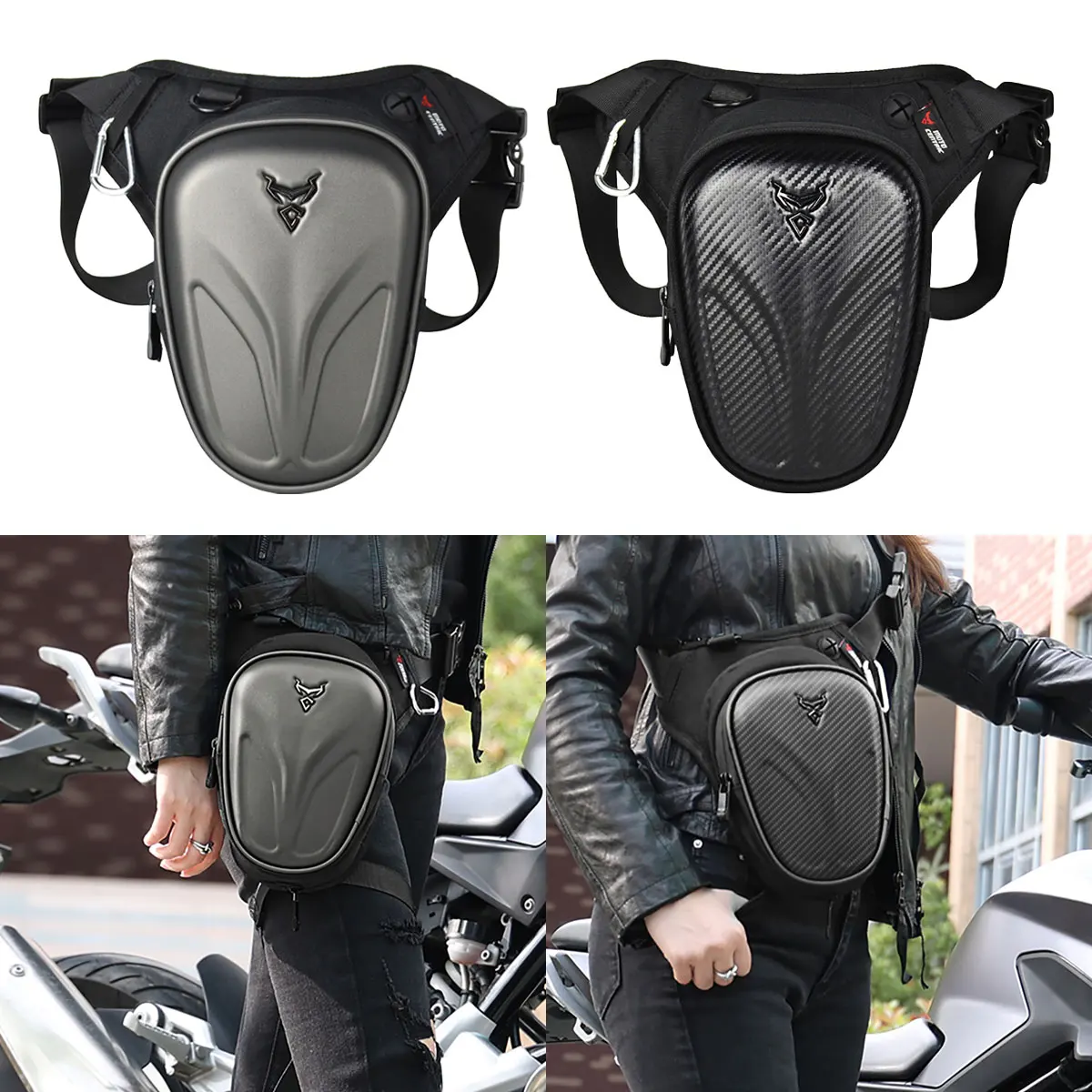 Motocentric Carbon fibre Motorcycle bag Thigh bag Waist Hip Pack messenger bag Portable Outdoor Riding Hard shell package