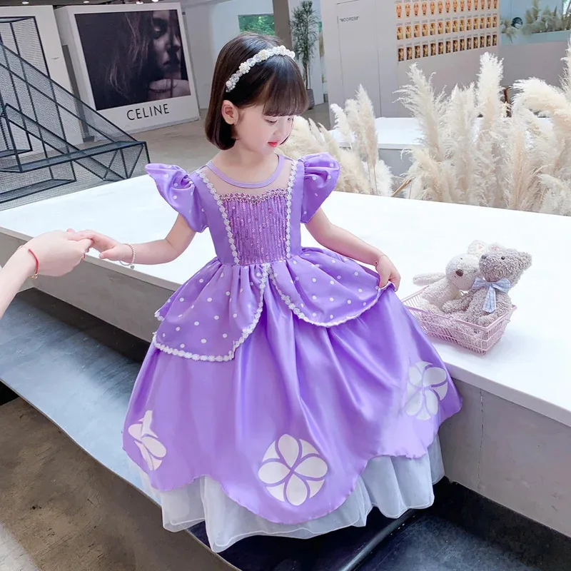 Vestido de princesa Sofía para niñas, disfraz de fiesta de cumpleaños, Vestido morado de verano para niños, Vestido de lujo para Cosplay de Halloween para bebés