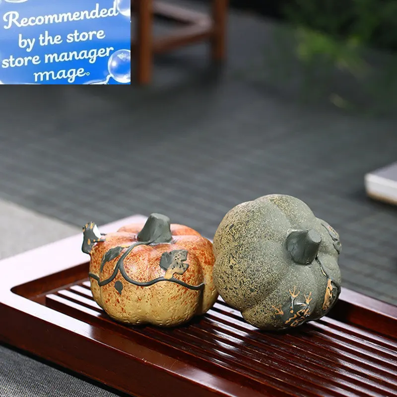 

1PC Yixing Raw ore Purple Clay Tea pet frog pumpkin Statue Creative Handmade Tea Ceremony Accessories Home Decor Crafts