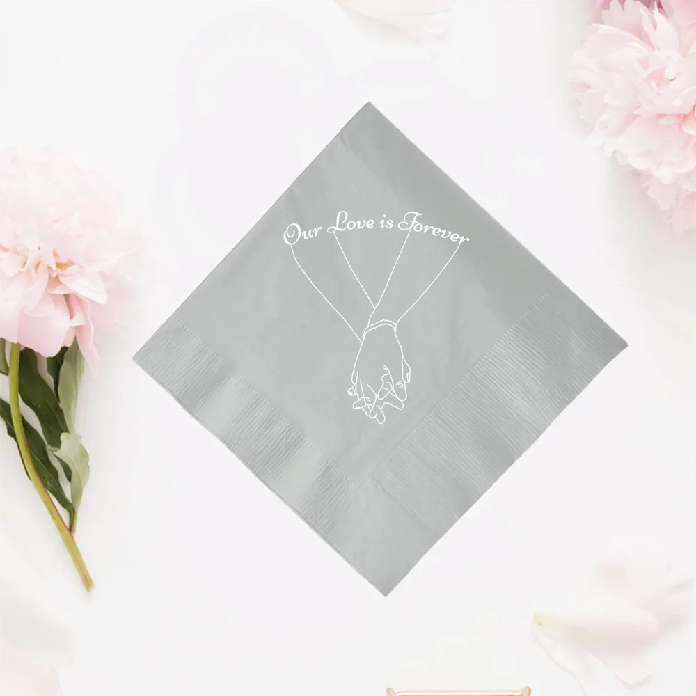 50PCS Our Love is Forever Wedding Cocktail Napkin Favor, Personalized Beverage Wedding Napkins Customized Favors, Customized Wed