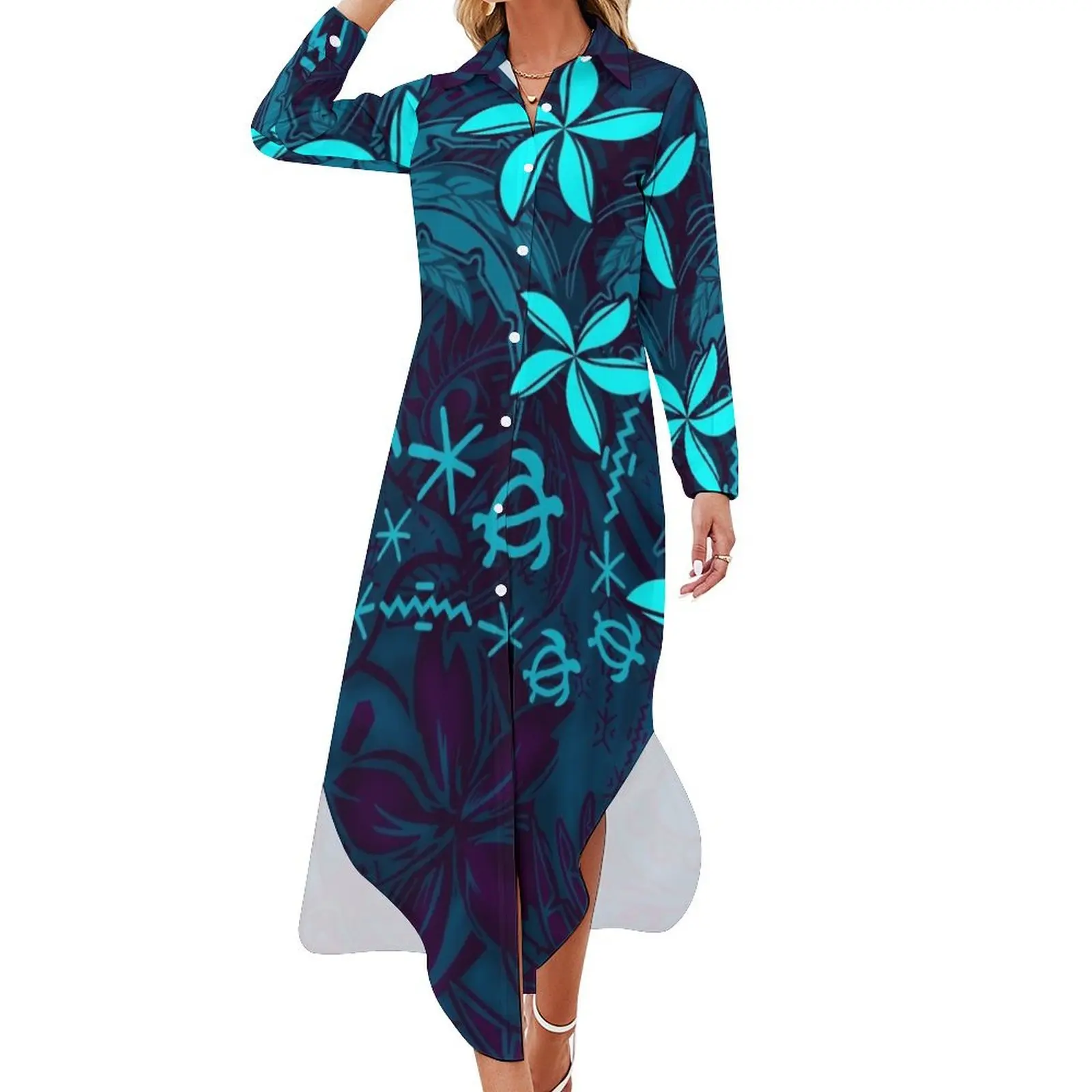 

Polynesian Tribal Tropical Abstract Long Sleeved Shirt Dress women's summer dress 2024 ladies dresses for women 2024