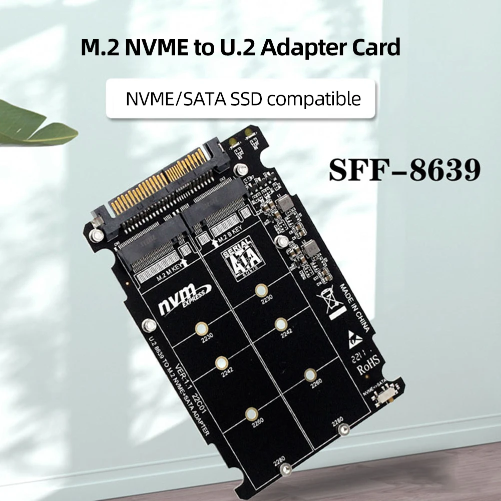 2 In 1 M.2 NVMe SATA U.2 Expansion Card Adapter PCIe4.0x4 Adapter Card M.2 NVME Key M Key B To U.2 for 2230/2242/2260/2280 SSD