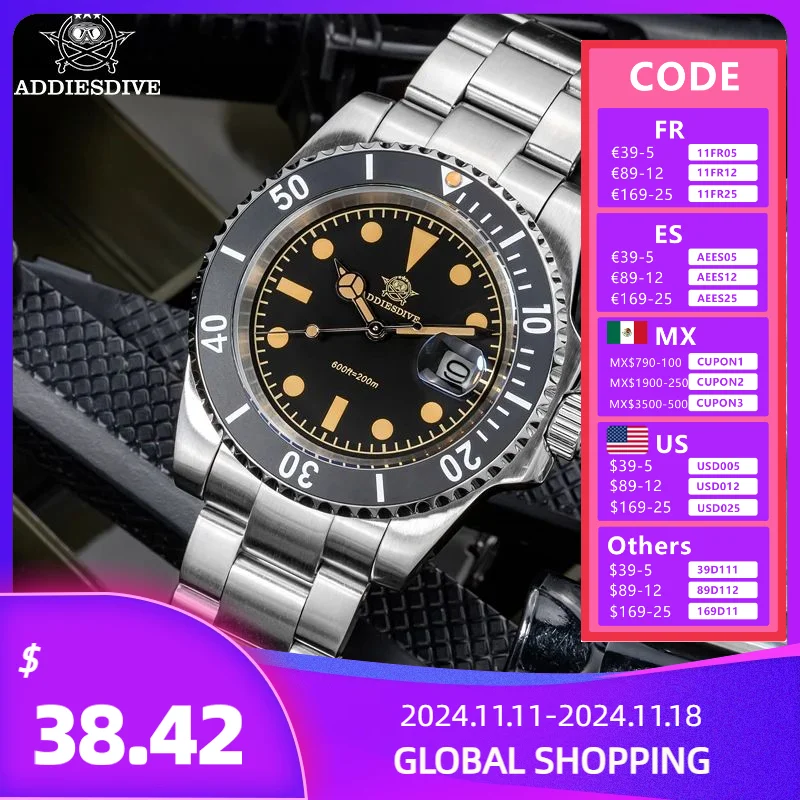 

ADDIESDIVE Stainless Steel Watches Fashion Business 200M Waterproof Quartz Watch Luminous Calendar Men's Watch Relojes Masculino