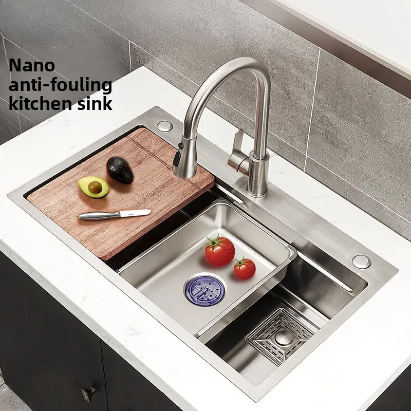 

Handmade Thickened Stainless Steel Kitchen Sink Single Basin Waterfall Design Premium Copper Tublet Kitchen Sink Fregadero
