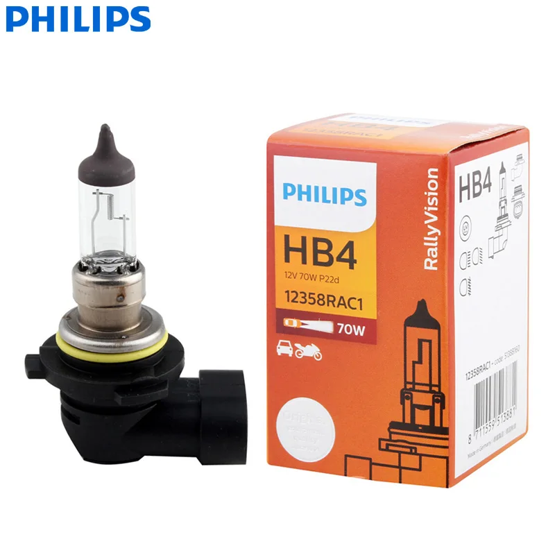 Philips-bombilla brillante RallyVision H1, H3, H4, HB2, HB3, HB4, 9003, 9005, 9006, faro halógeno para coche, lámpara antiniebla automática, 1x