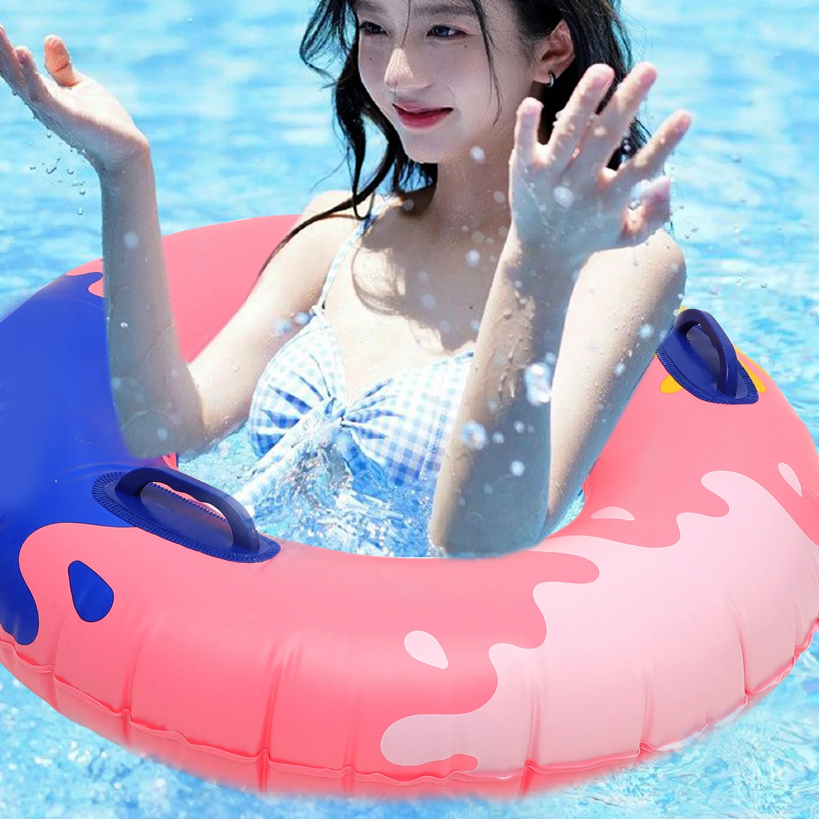 

Inflatable Swim Ring Adult Swimming Pool Float Lovely PVC Summer Beach Party Pool Ring with Handle Portable Outdoor Swim