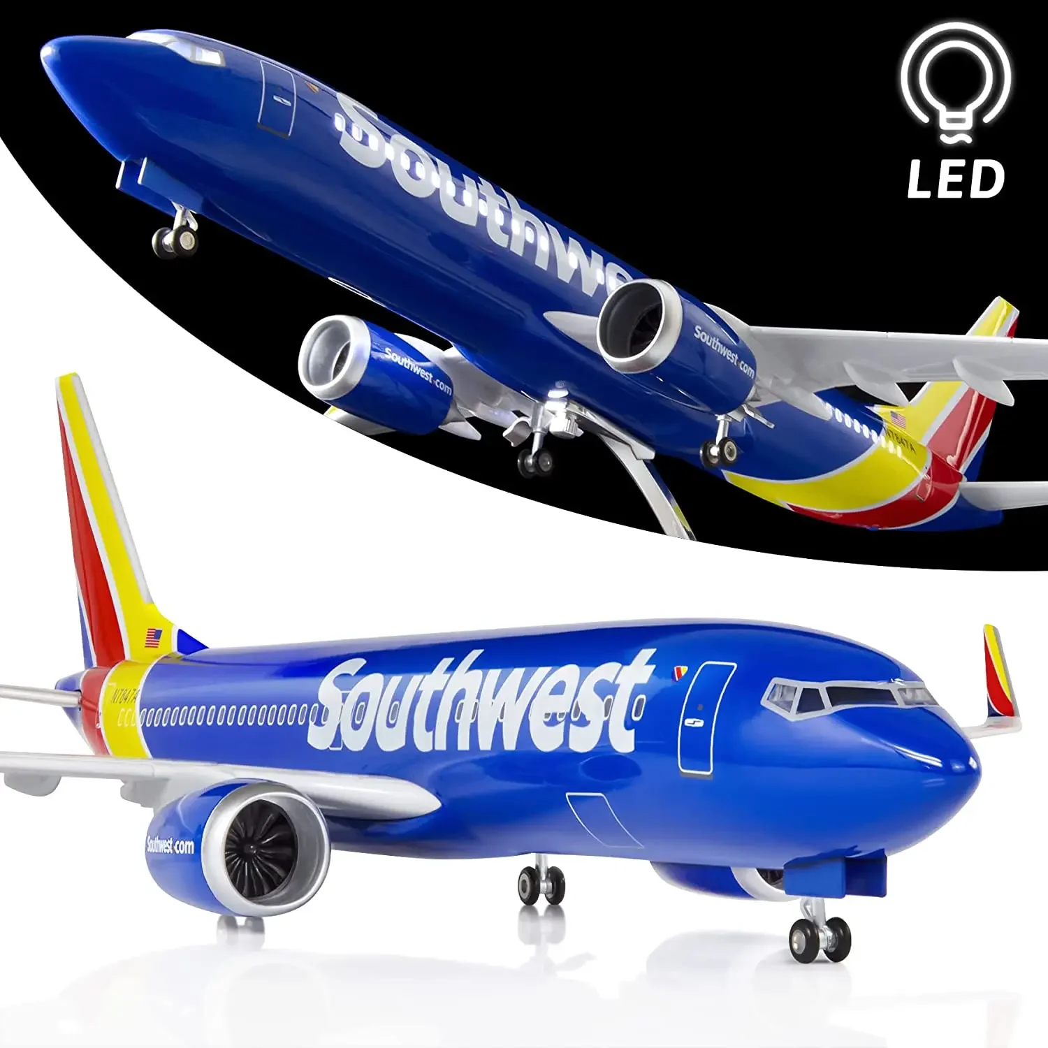 1:85 Scale Model Airplane Toy Southwest Airlines B737 Plane Models Toy With Light And Wheels for Collection or Gift