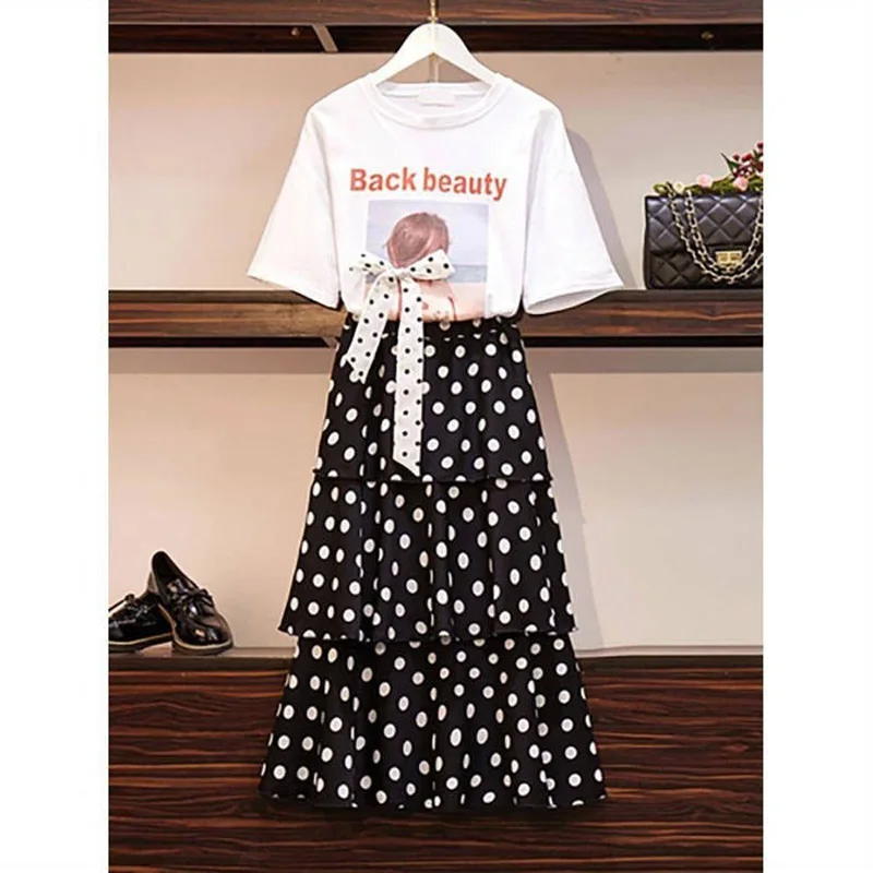 Summer Fashion Bohr Dot Slim Four Layers Chiffon Skirt Women Classic High Waisted Korean All-match Lady Casual Cake Skirt