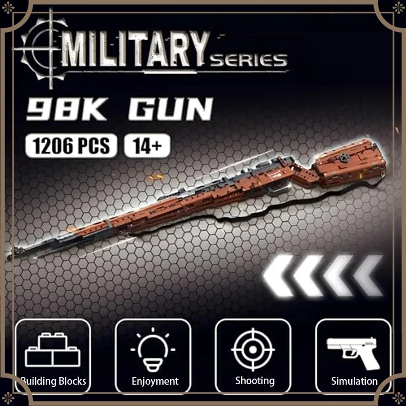 

2026 New 1206PCS 98K Stil Building Block Rifle Model Kit DIY Assembly Spielzeug Military Sammeln Creative Bau Boys spielzeug