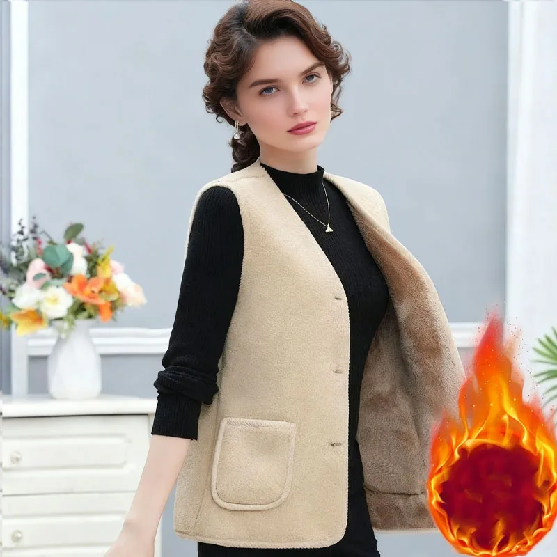 

Lamb Wool Vest for Women Autumn Winter Fleece Quilted Waistcoat Thickened Warm Gilet for Elderly Outdoor Coat for Cold Weather