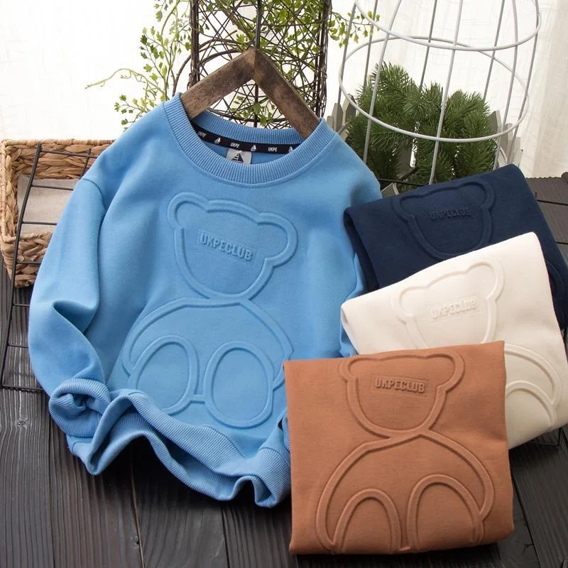 Boys' Sweatshirt for Spring and Autumn, New Embossed Stylish Versatile Long-Sleeve T-Shirt for Older Children, Korean Style Base Shirt for Kids