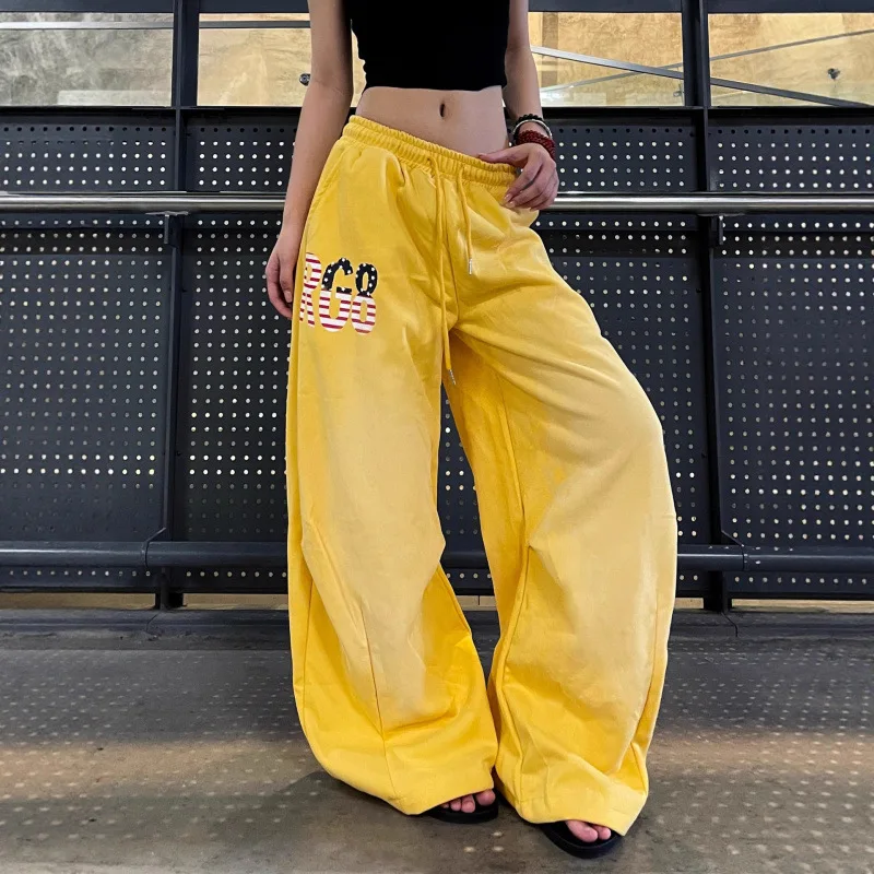 Shrimp Skin New Dopaamine Letter Print Casual Sweatpants Women's Cross-Border Knife  Sports Pants High Waist Cotton Blend