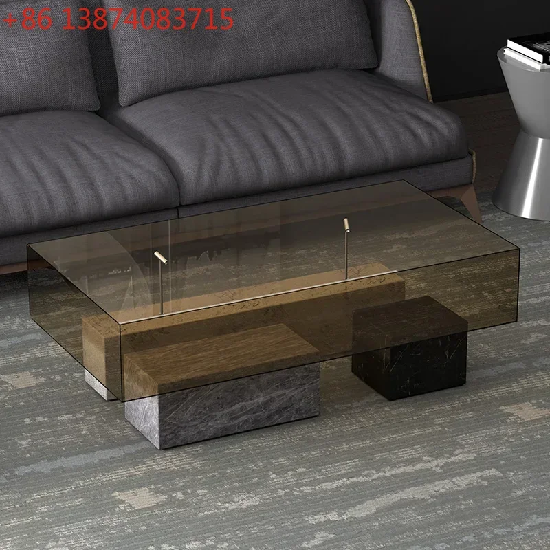 1Display Coffee Table Modern Light Luxury Marble Texture Multi-Functional Locker with Light Display Cabinet