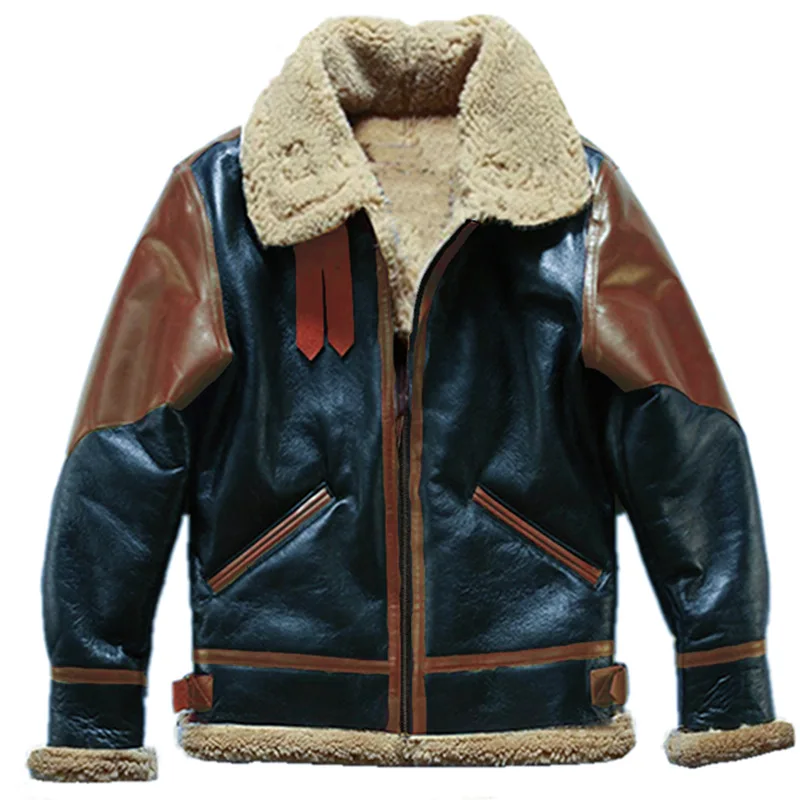 Winter Jacket Biker Zipper Motorcycle Fur One-piece Thick Coat Faux Fur Men's Coat European and American Color Blocked Jacket