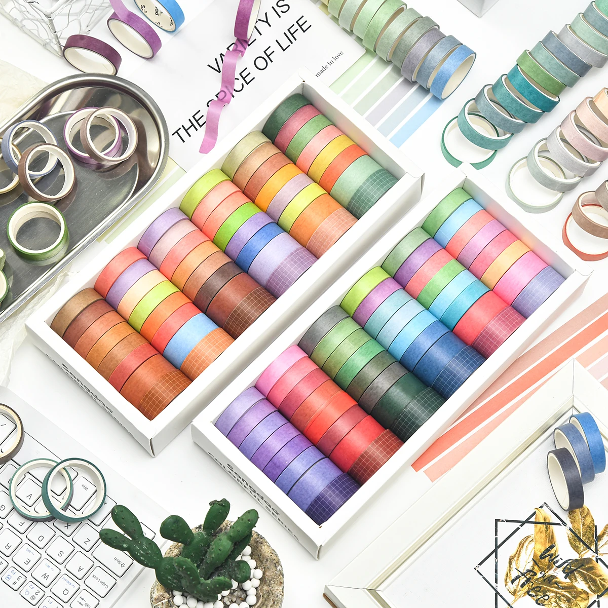 

36/48 roll boxed macaroon colored washi tape, suitable for DIY scrapbook album decoration materials, Festival gifts