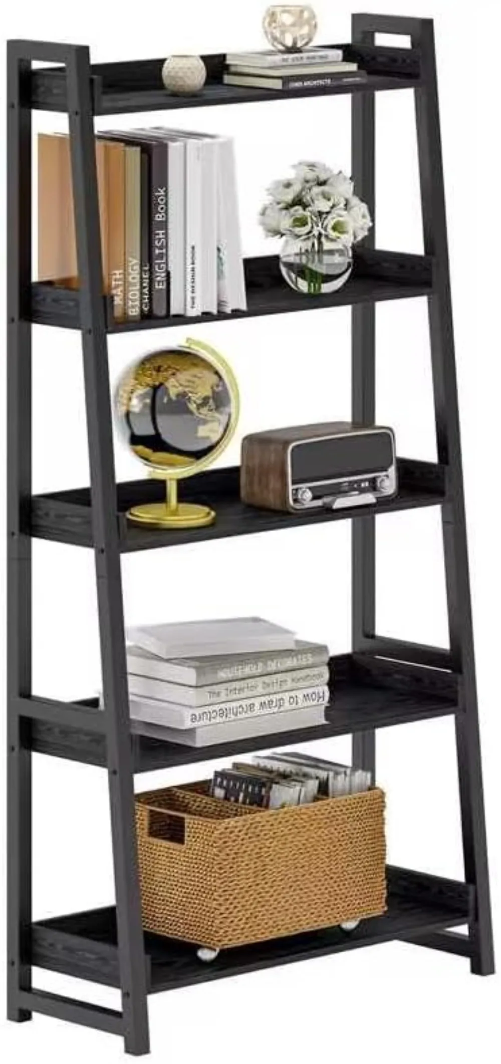 IRONCK 5-Tier 31.5in Wide,Bookcase Ladder Shelf, Storage Shelves Rack Shelf Unit, Accent Furniture Metal Frame,for , Living Room