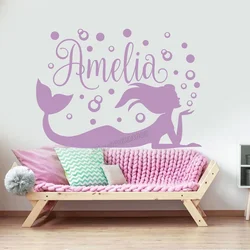 personalized Custom name wall decal baby room decor girl name Decal mermaid Wall Sticker nautical nursery girl room decor B034