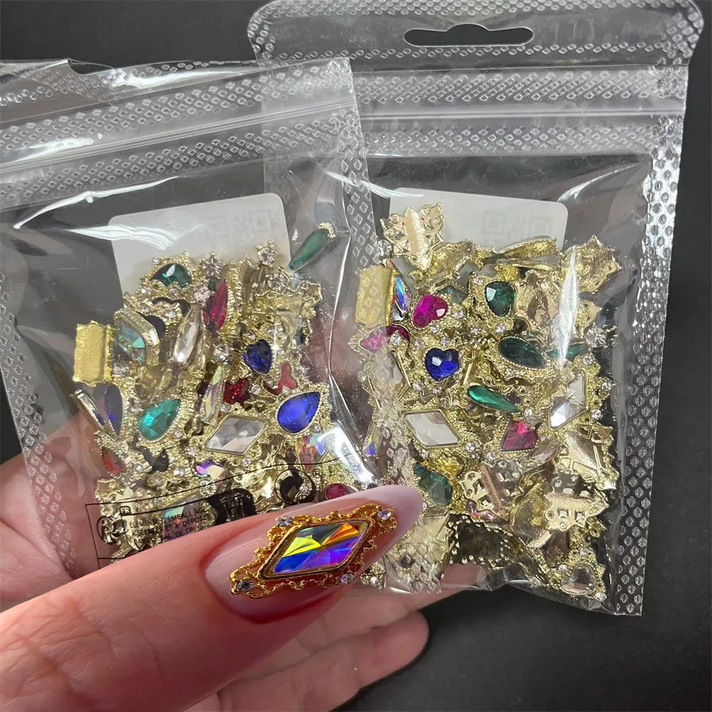 60PCS Nail Art Rhinestones 3D Nail Charms Gems Heart Drop Big AB Iridescent Crystal Jewels Chrome Metal Charm #20types Eahc 3pcs