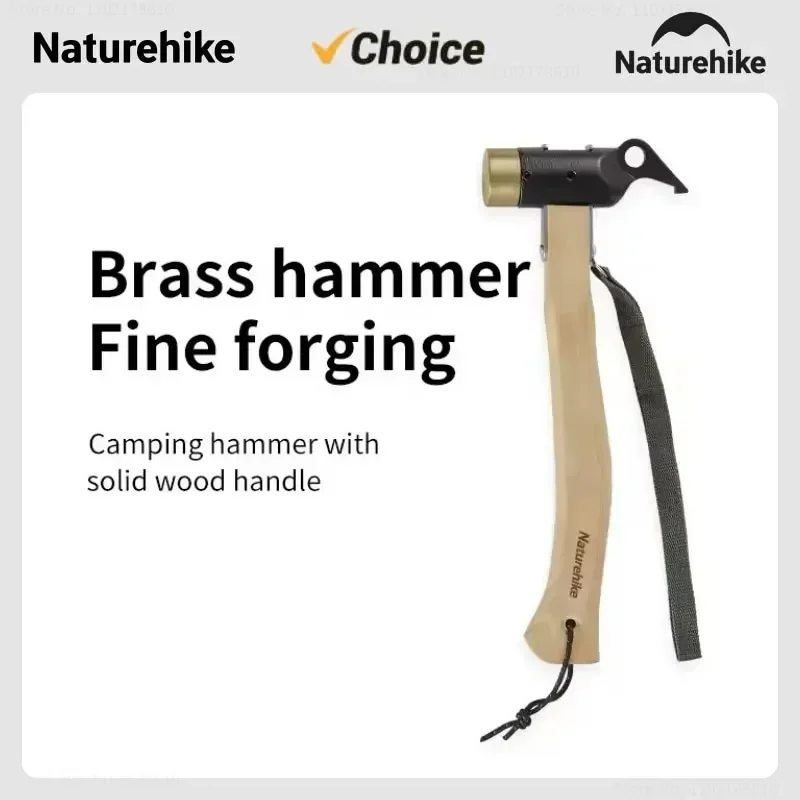 

Naturehike Multi-function Tools Hammer Outdoor Camping Solid Wood Handle Brass Hammer Travel Tent Light Iron Hammer Hook Design