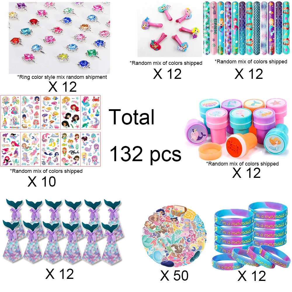 132Pcs Mermaid Party Favors Gifts for Girls, Mermaid Birthday Party Decorations,Mermaid Supplies Toys School Classroom  Student