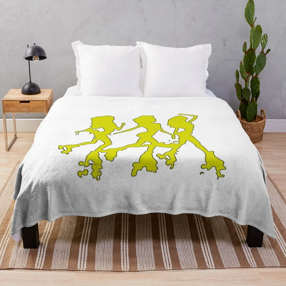 Three Sisters Roller Skating Silhouette Gold Summer Vibe Throw Blanket Decoratives Summer Beddings Blankets