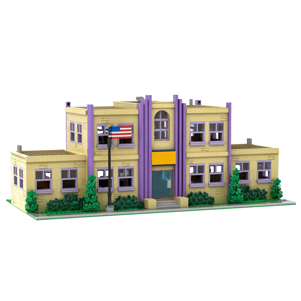 Gobricks MOC Modular Springfield Elementary School Building Blocks Model Famous Anime Architecture School Bricks Toy Gift