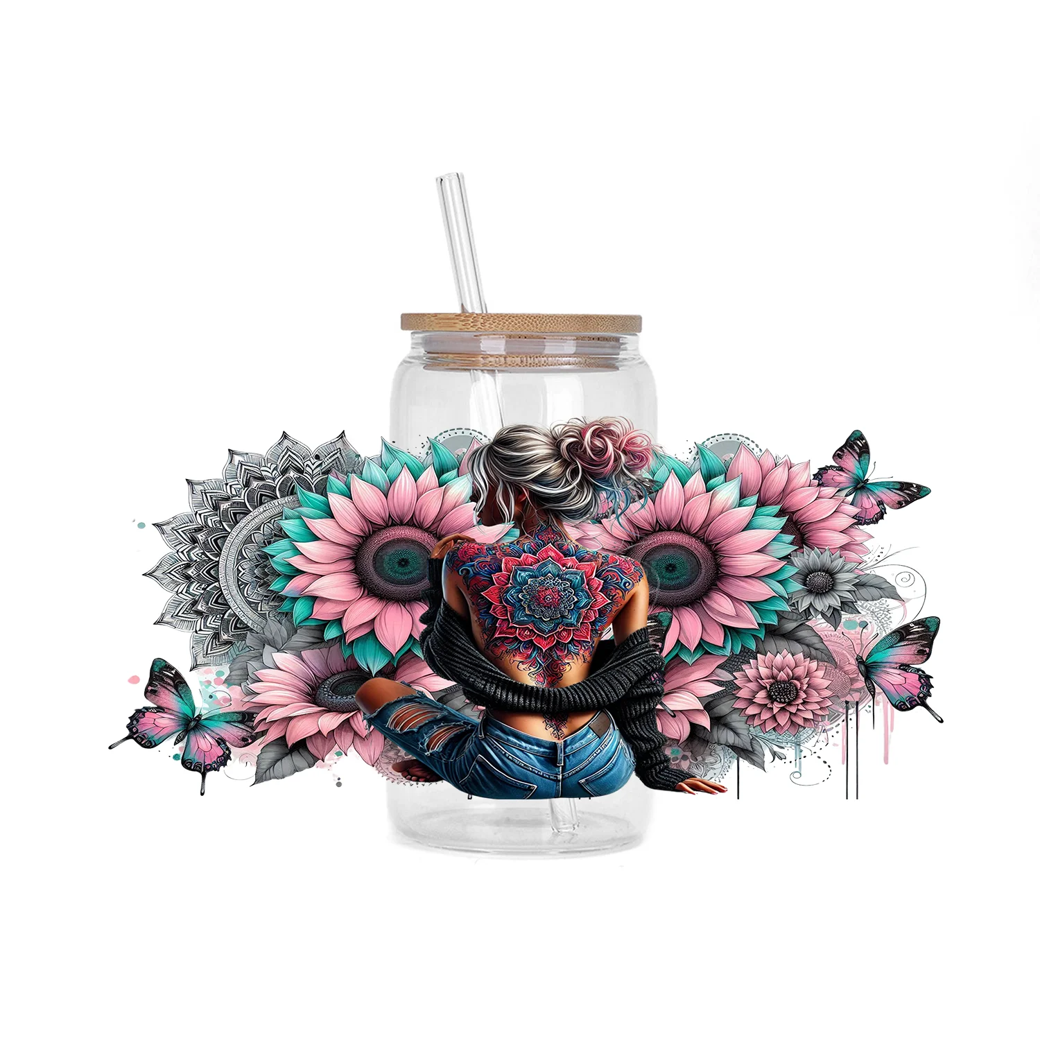 مختلط سيئة غال تصاميم UV DTF كأس التفاف ل 16 أوقية Libbey كوب بوس فاتنة سلسلة العصرية الوشم فتاة كوب يلتف ملصقات ثلاثية الأبعاد