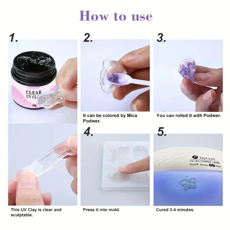 Żywica 3D UV Clay 100g Nietoksyczna do majsterkowania Rzemiosło rzeźbiarskie, do form silikonowych Przezroczysta, Odpowiednia dla wszystkich grup wiekowych. — zdjęcie 5