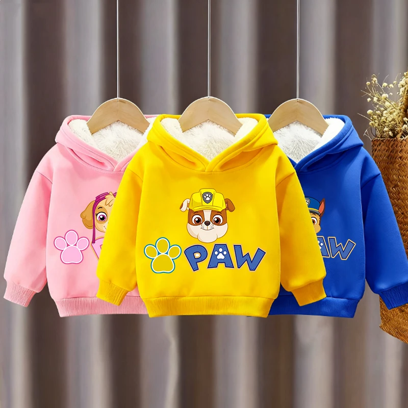 

Paw Patrols Kids Pullover Hoodies Boys Girls Winter Lamb Wool Thick Sweatshirt Cartoon Casual Warm Homewear Top Anime Xmas Gifts