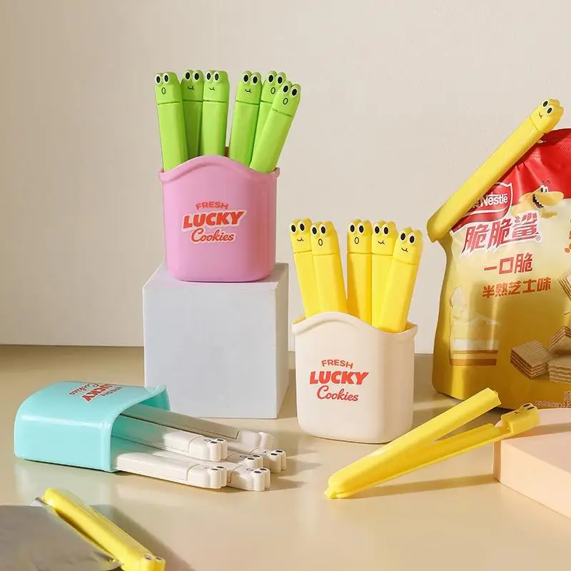 1Set Reusable Cute Cartoon Food Sealing Clips With Airtight Seal Storage Holder