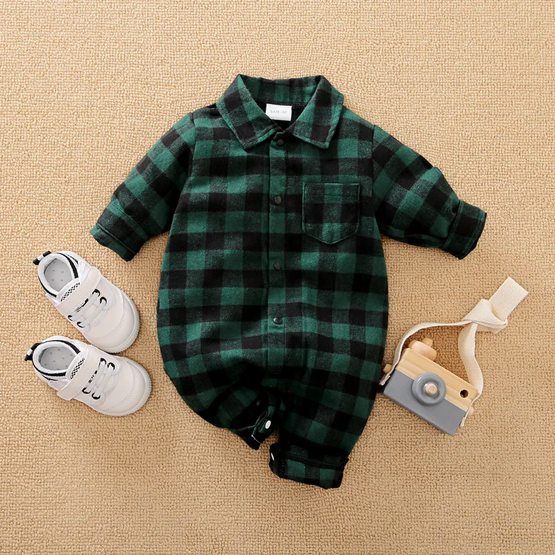 2024 Spring and Autumn Cute Plaid 0-18 Months Fashion Boys Girls Baby Outfit Infant Clothes Toddler Jumpsuit Costume Long Sleeve