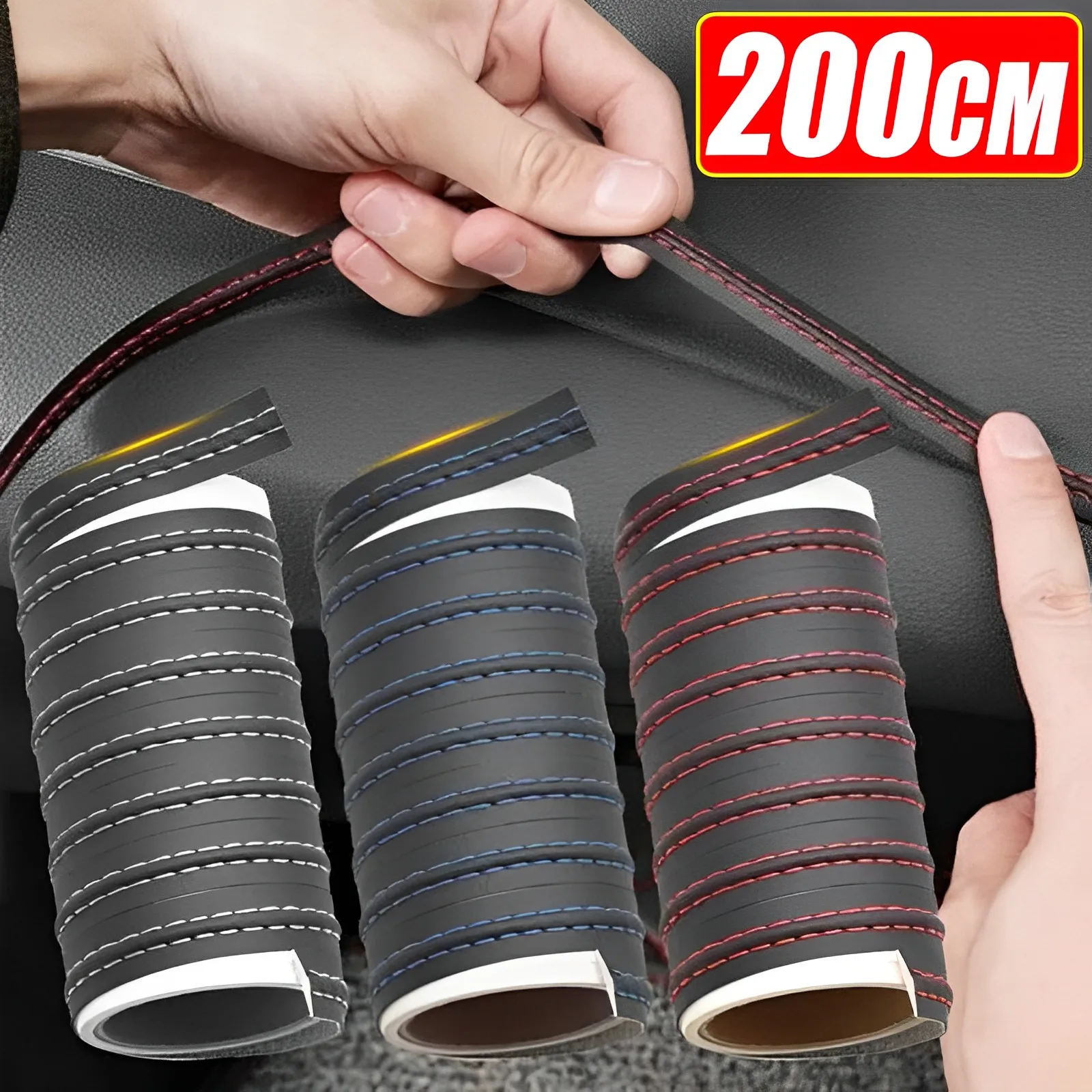 50/200CM Car Interior PU Leather Decoration Line Self-adhesive Moulding Trim Dashboard Decorative Line DIY Red Braid Strip