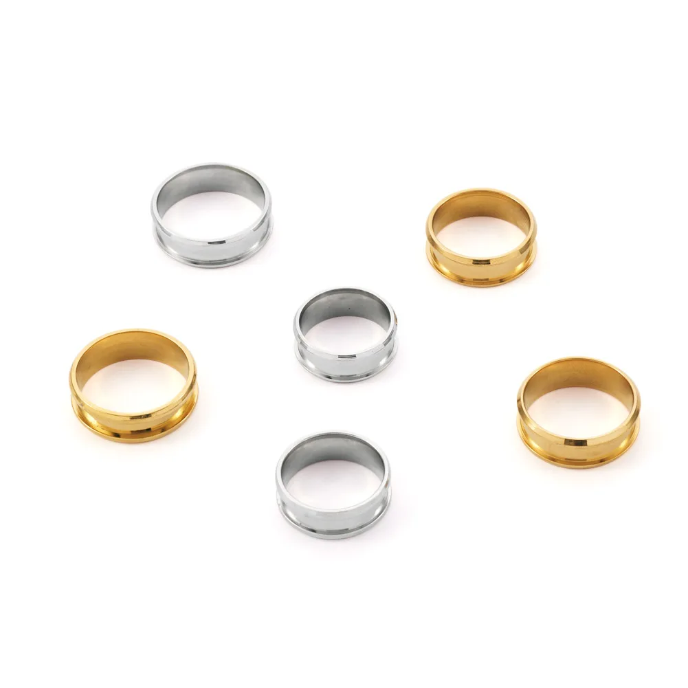 12Pcs Stainless Steel Grooved Finger Ring Golden Steel Color Ring Core Blank Settings for Inlay Ring Jewelry Making US Size 7~12