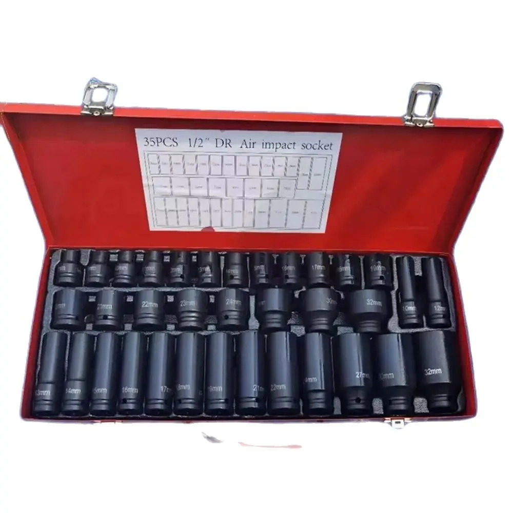 1/2 Pneumatic Extended Air Gun Sleeve, 35 Piece Set,Small Air Gun Sleeve, Hexagonal Sleeve Repair Set