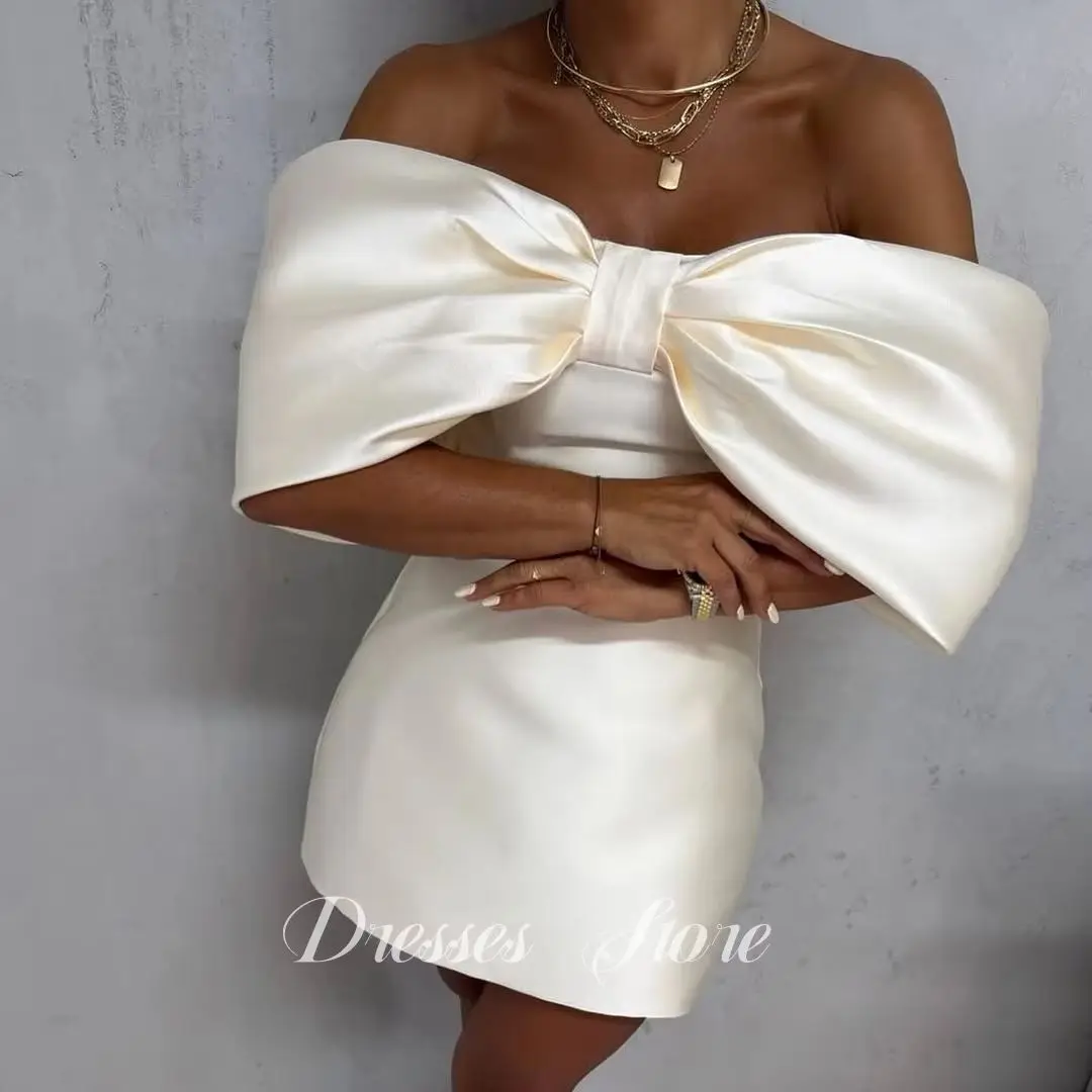 

MD New Modern Yellow Satin Mini Prom Gown Sweetheart Off Shoulder Bow robes de cocktail Corset Birthday Dress Customized 2025