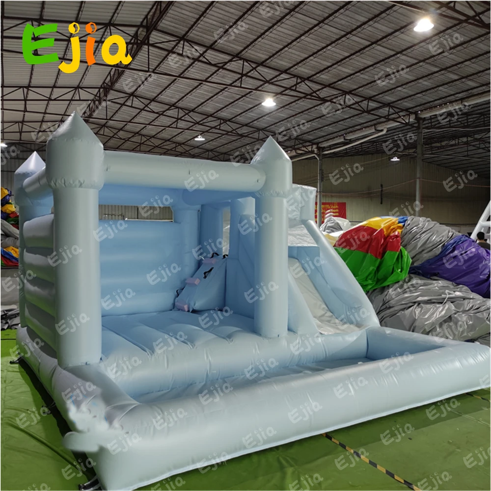 Uso comercial Casa de salto inflável branca, 3 em 1 Combo Jump 'n Slide, castelo insuflável para adultos e crianças, diversão ao ar livre, 15 pés