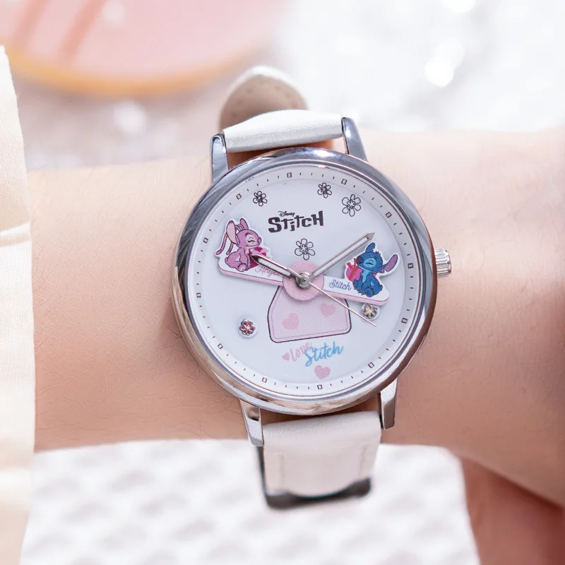 Disney-Reloj de pulsera de cuarzo con dibujos animados para mujer, cronógrafo de puntada de Ángel, moda juvenil, estudiante