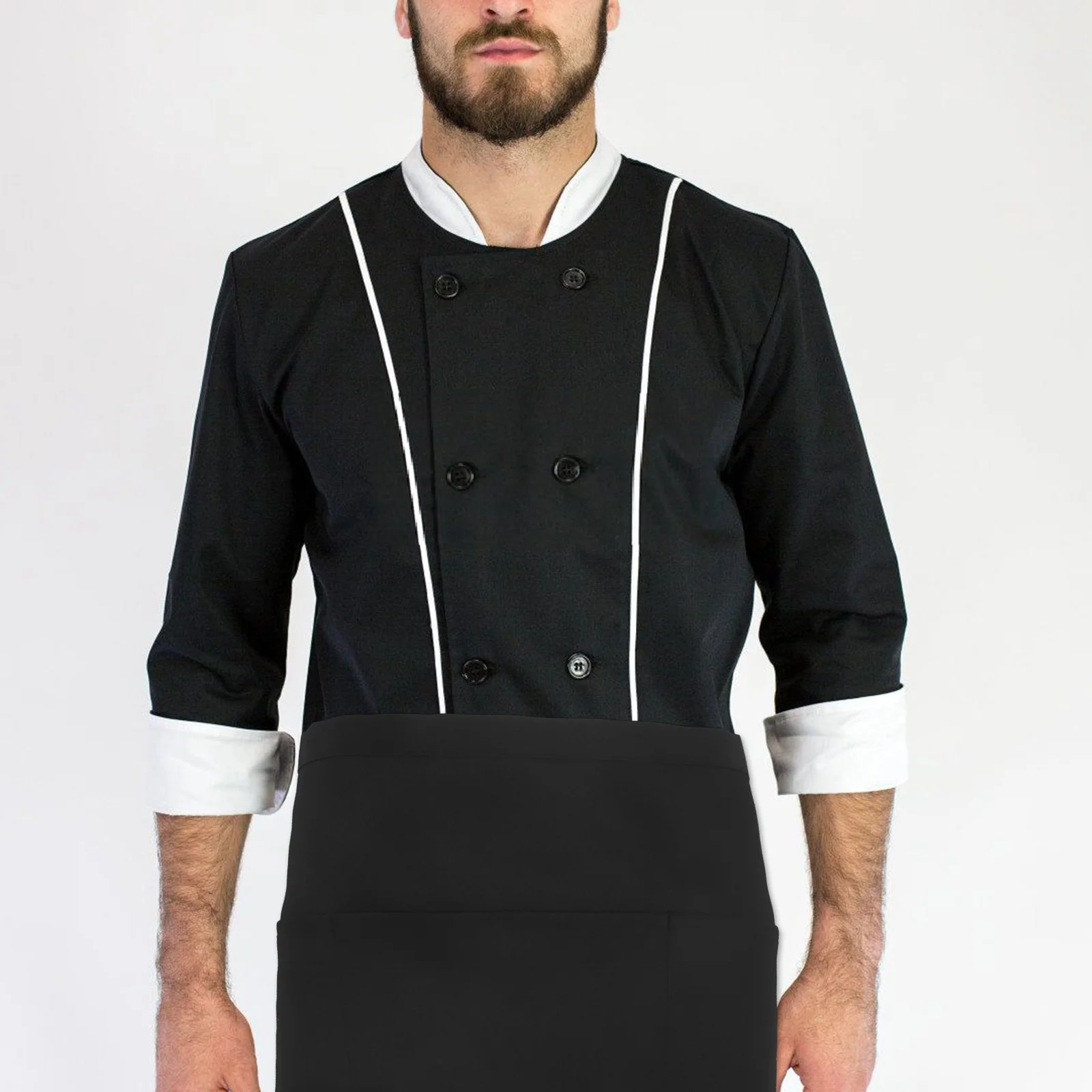 

2pcs Half- Catering Aprons Black Waterproof Oilresistant Pockets Bistro Waitress Server