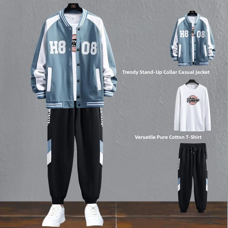

Loose Men's Baseball Jaet Set Youthful Spor Cotton Long Sve Outerwear for High School Students Trendy Autumn Wear