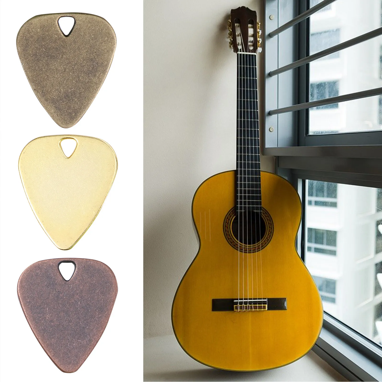 20Pcs Alloy Guitar Pick Metal Plectrum for Electric Guitar Comfortable Grip Less Finger Stress Smooth Play Lightweight Necklace
