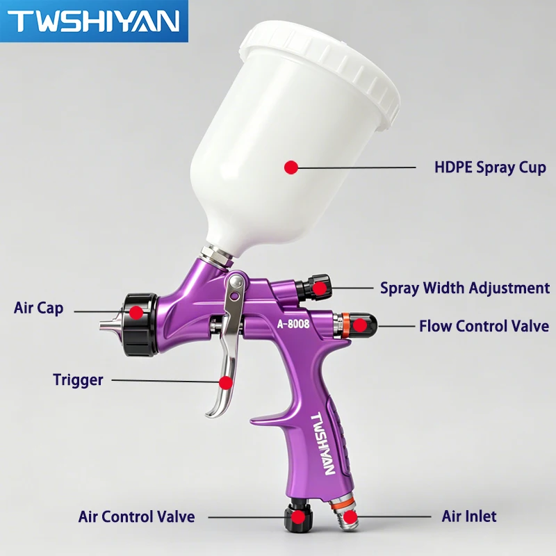 New HVLP High Atomization 1.3mm Gravity Spray Paint Gun Automotive Sheet Metal Furniture Paint Spray Gun 600ml Hdpe Pot