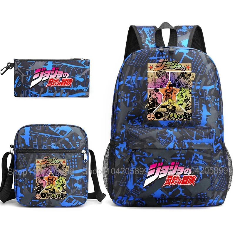 ジョジョの奇妙な冒険-バックパック-アニメ-モチラ-学生-ティーンエイジャー-スクールバッグ-ショルダーバッグ付き-ペンシルケース-男の子-女の子用