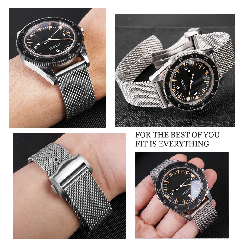 New Milan Mesh Watch band For Omega Seamaster 300 007 Strap Observatory Double Snap Buckle High Quality Bracelet Wristband  20mm