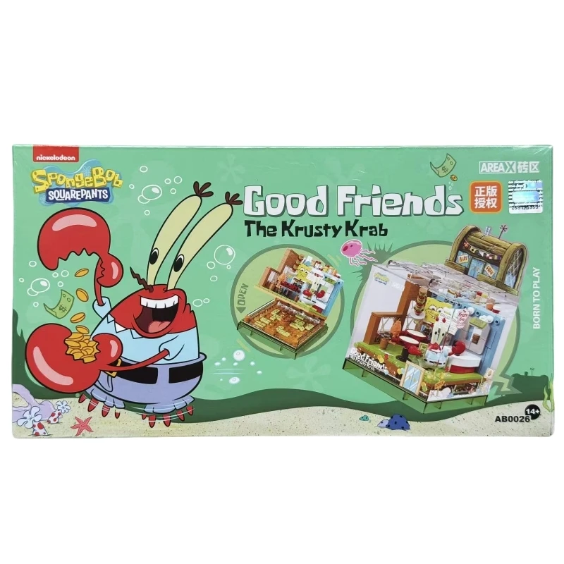 Kotak Asli DIY Anime SpongeBob SquarePants Rakitan Blok Bangunan Model Figur Mainan Krusty Krab Anchor House Hadiah Anak-anak