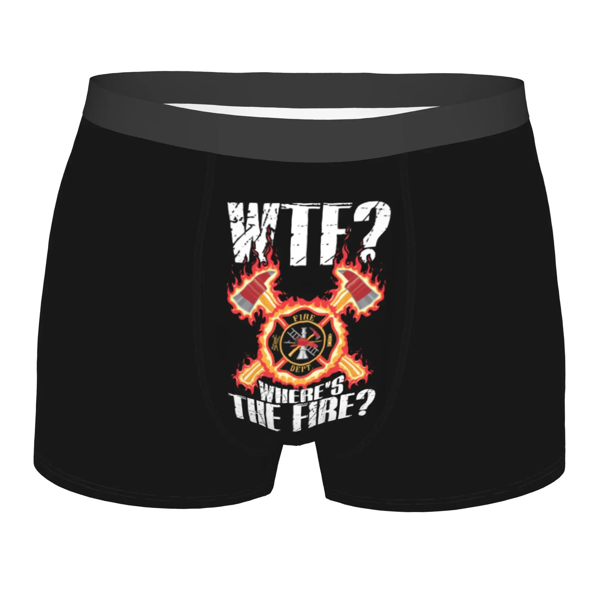 Custom Male Funny WTF Wheres The Fire Funny Firefighter Fire Rescue Fireman Boxer Briefs Stretch Shorts Panties Underpants
