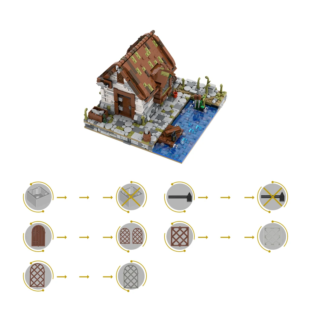 ชุดตัวต่อ Gobricks MOC บ้านชาวประมง สถาปัตยกรรม ชุดตัวต่อท่าเรือ บ้านโจรสลัด บาร์ราคูด้า ของเล่นเสริมพัฒนาการสำหรับเด็ก