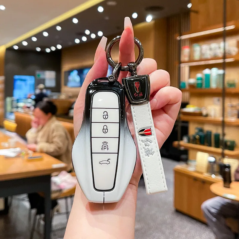 Zinc Alloy Car Key Case Cover Chain Shell Protector Fob Holder for Hongqi HS6 PHEV 2026 220 240 Accessories Keybag