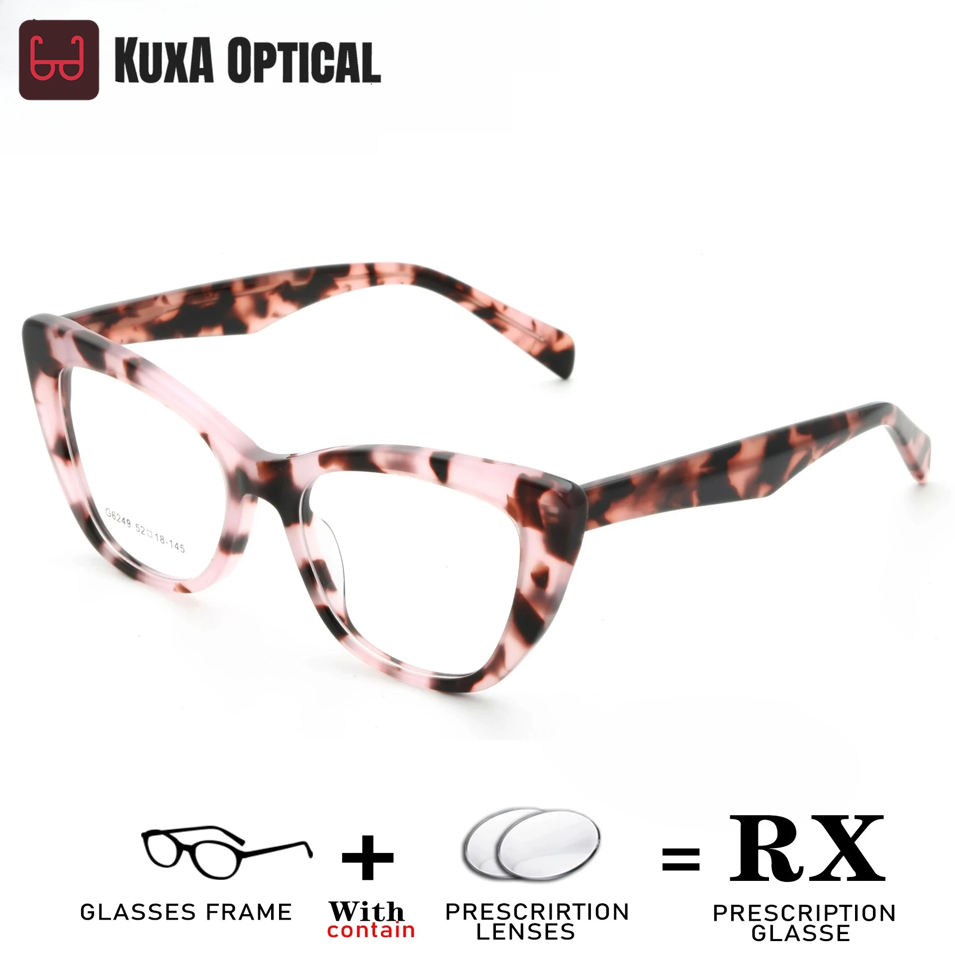 

KUXA Pink Demi модные ацетатные очки с изображением кота, женские очки в оправе, очки по рецепту, очки для близорукости и дальнозоркости, антибликовые очки